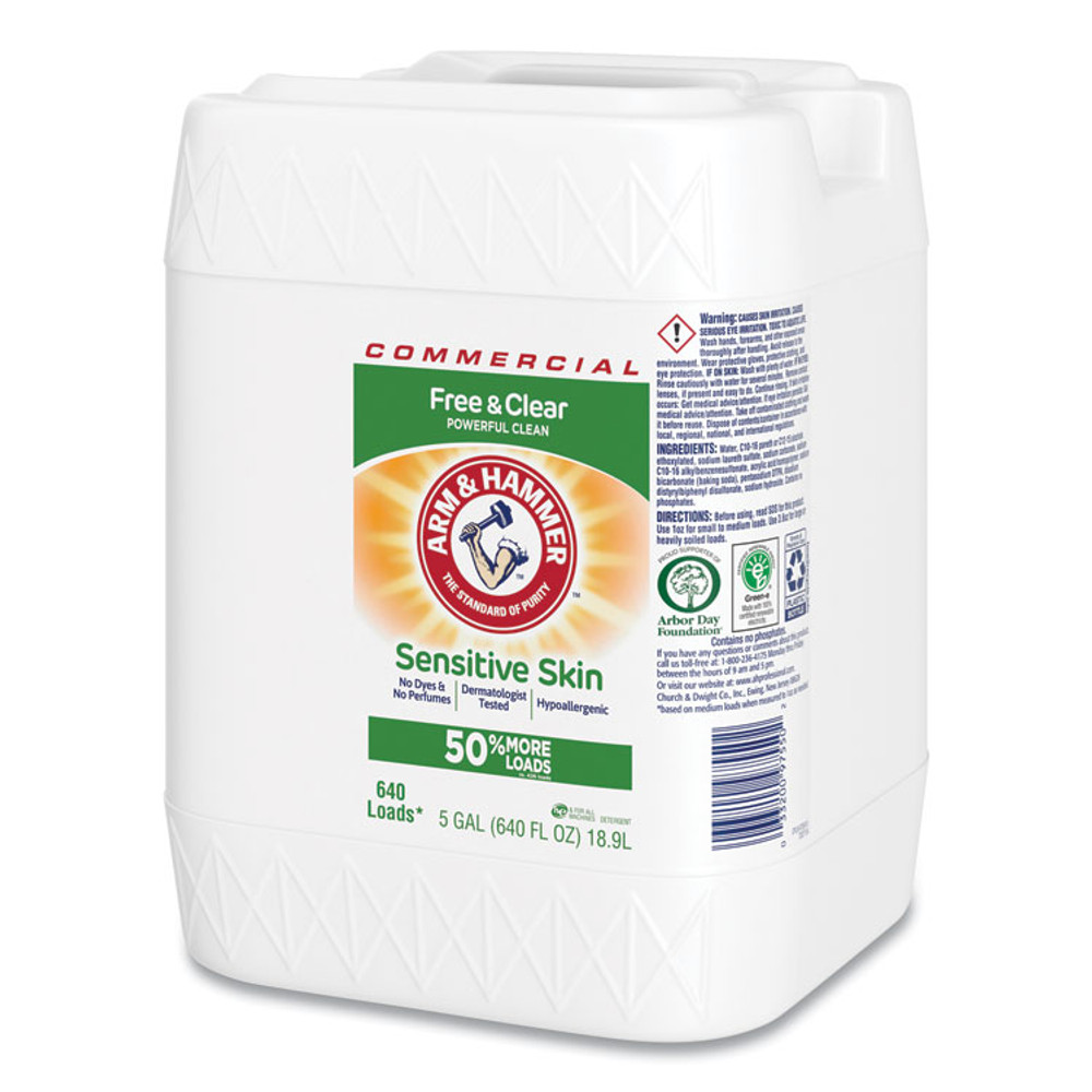 CHURCH & DWIGHT CO., INC Arm Hammer™ 3320097550 HE Compatible Liquid Detergent, Free and Clear/Unscented, 640 Loads, 5 gal Jug