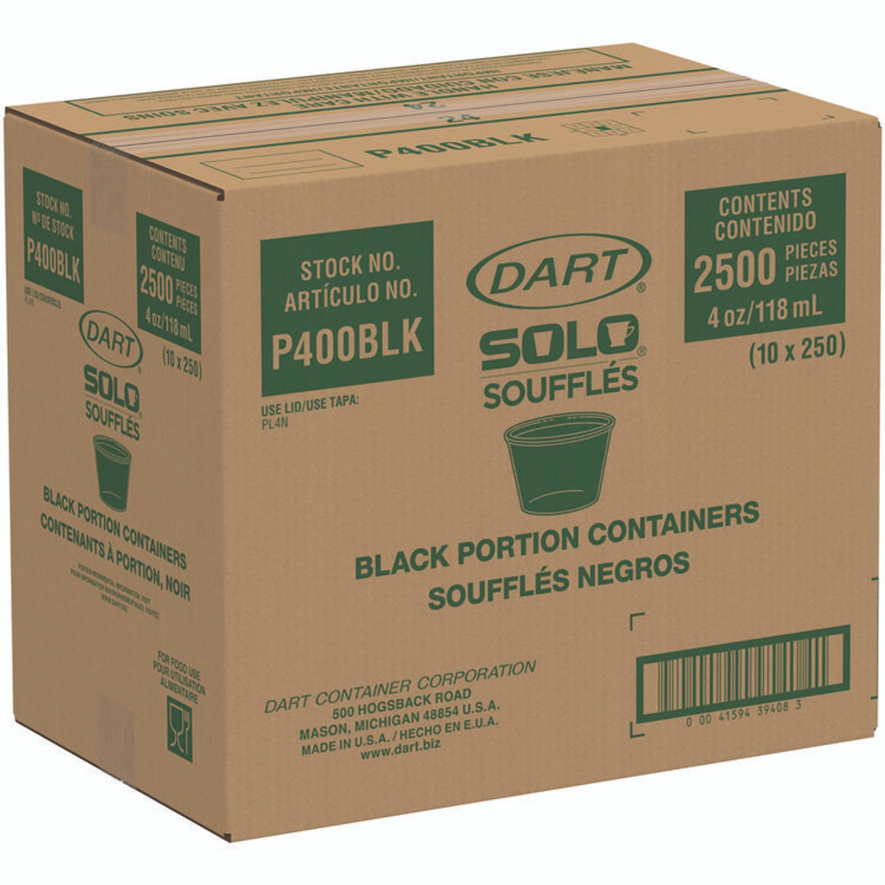 DART P400BLK Polystyrene Portion Cups, 4 oz, Black, 250/Bag, 10 Bags/Carton