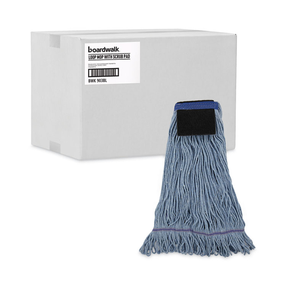 BOARDWALK 903BL Mop Head, Loop-End, Cotton with Scrub Pad, Large, 12/Carton
