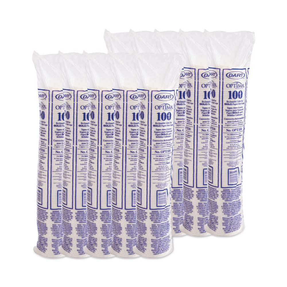 DART OPT316 Optima Reclosable Lids for Hot Paper Cups, Fits 10 oz to 24 oz Hot Cups, Plastic, White, 1,000/Carton