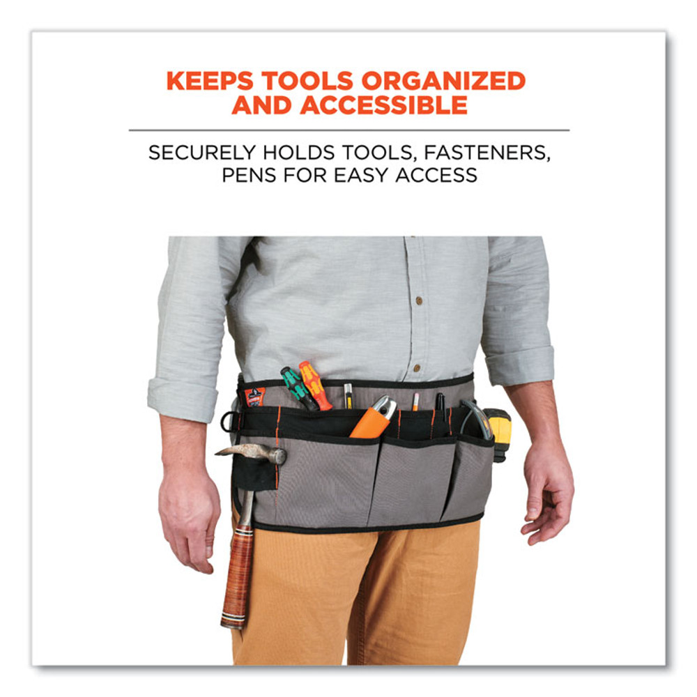 TENACIOUS HOLDINGS, INC. ergodyne® 13698 Arsenal 5707 Canvas Waist Apron, 14 Compartments, 25.5 x 34, Canvas, Gray