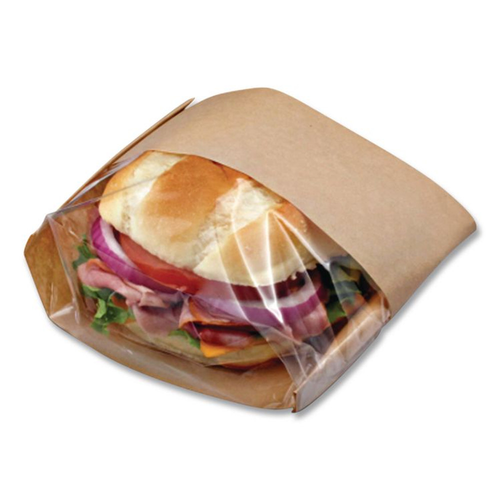BAGCRAFT 300094 Dubl View Sandwich Bags, 9.5" x 5.75" x 2.75", Natural Brown/Clear, 500/Carton