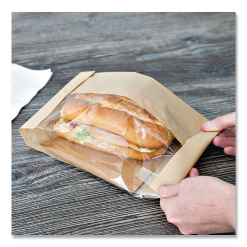 BAGCRAFT 300094 Dubl View Sandwich Bags, 9.5" x 5.75" x 2.75", Natural Brown/Clear, 500/Carton