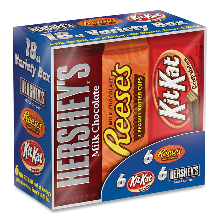 THE HERSHEY COMPANY Hershey®'s 24600349 Full Size Chocolate Candy Bar Variety Pack, Assorted 1.5 oz Bar, 18 Bars/Carton