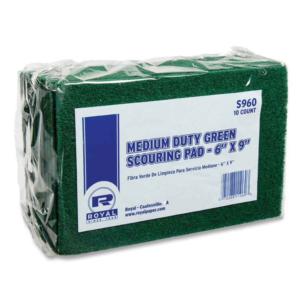 AMERCAREROYAL S960 Medium-Duty Scouring Pad, 6 x 9, Green, 10 Pads/Pack, 6 Packs/Carton