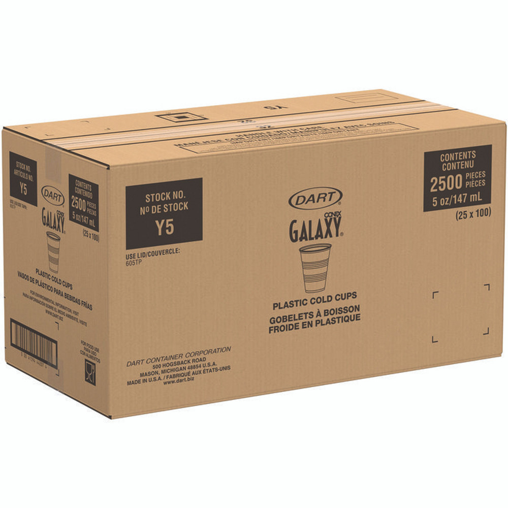 DART Y5CT High-Impact Polystyrene Cold Cups, 5 oz, Plastic, Translucent, 100/Sleeve, 25 Sleeves/Carton