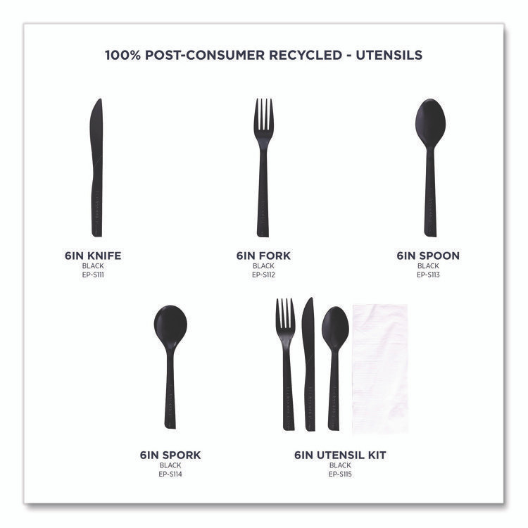 ECO-PRODUCTS,INC. EP-S113 100% Recycled Content Cutlery, Spoon, Plastic, Black, 50/Pack, 20 Pack/Carton
