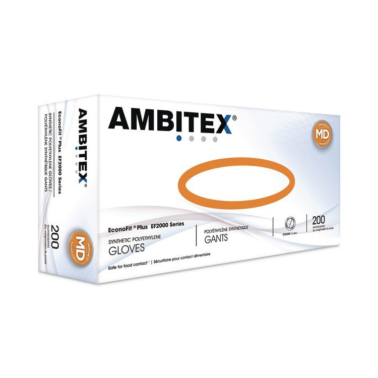 TRADEX INTERNATIONAL AMBITEX® EFMD2000 EconoFit Plus Polyethylene Gloves, Powder-Free, Medium, Clear, 200/Box, 10 Boxes/Carton
