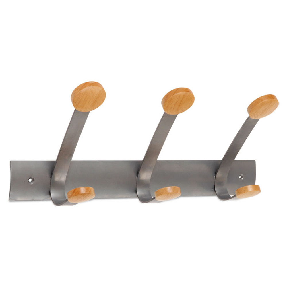 ALBA PMV3 Wooden Coat Hook, Three Wood Peg Wall Rack, Brown/Silver, 45 lb Capacity