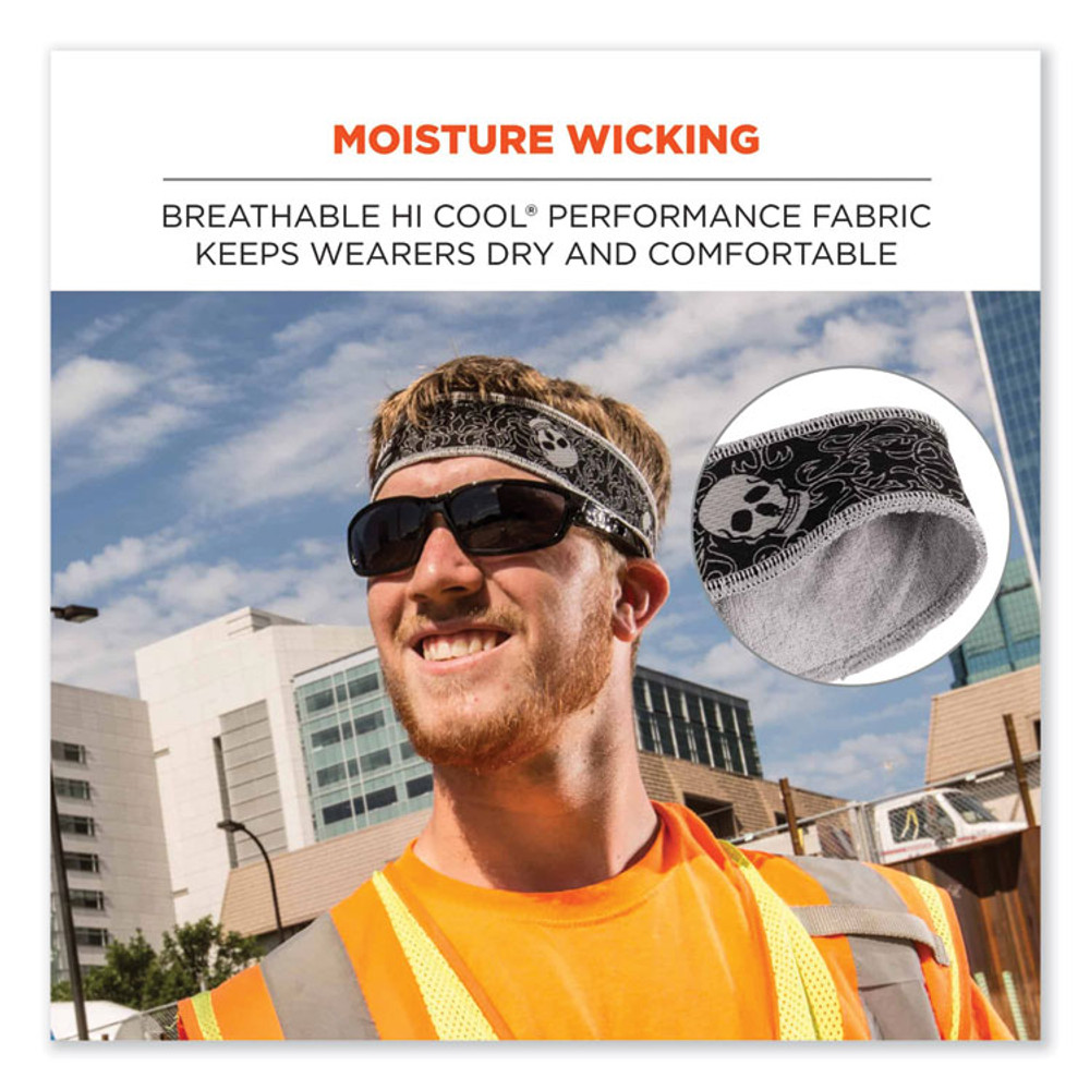 TENACIOUS HOLDINGS, INC. ergodyne® 12489 Chill-Its 6605 High-Performance Terry Cloth Sweatband, Cotton Terry Cloth, One Size Fits Most, Skulls