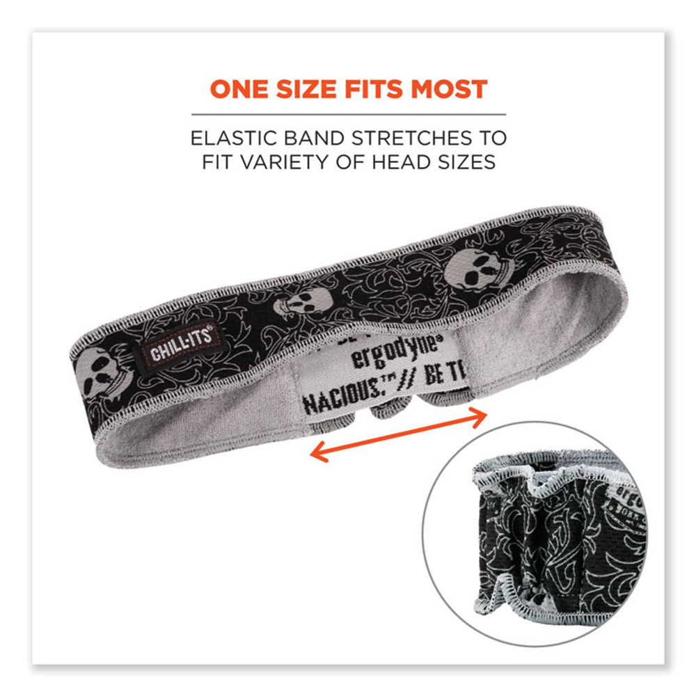 TENACIOUS HOLDINGS, INC. ergodyne® 12489 Chill-Its 6605 High-Performance Terry Cloth Sweatband, Cotton Terry Cloth, One Size Fits Most, Skulls