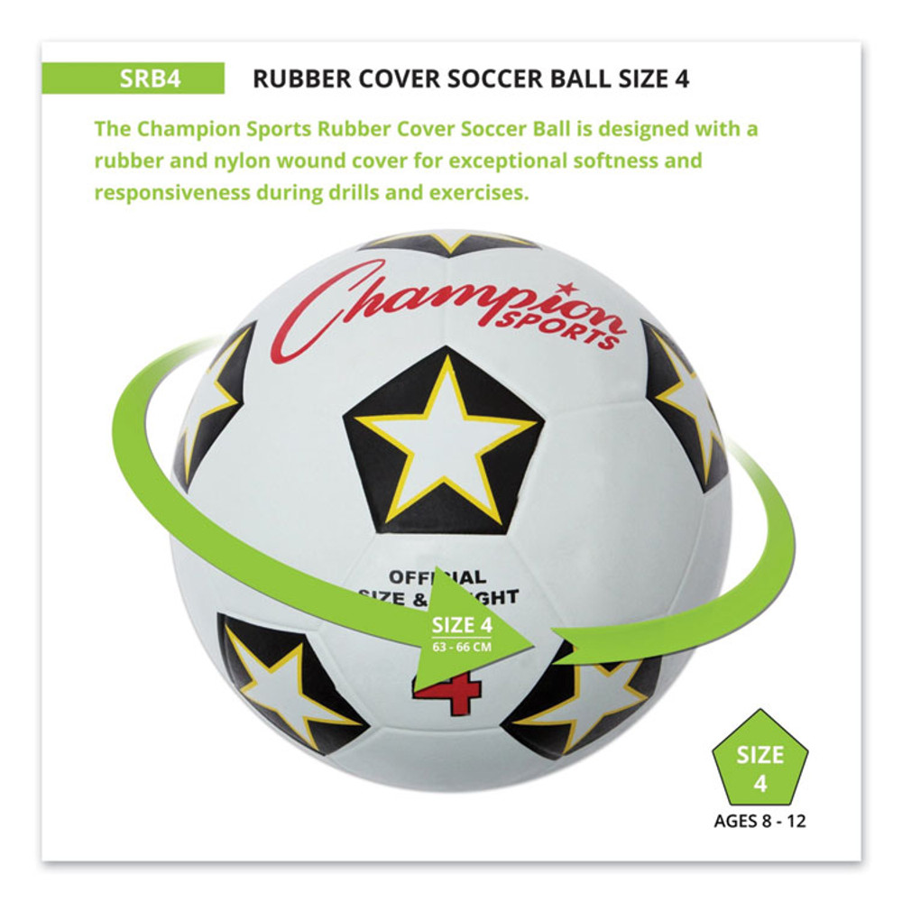 CHAMPION SPORT Sports SRB4 Rubber Sports Ball, For Soccer, No. 4 Size, White/Black