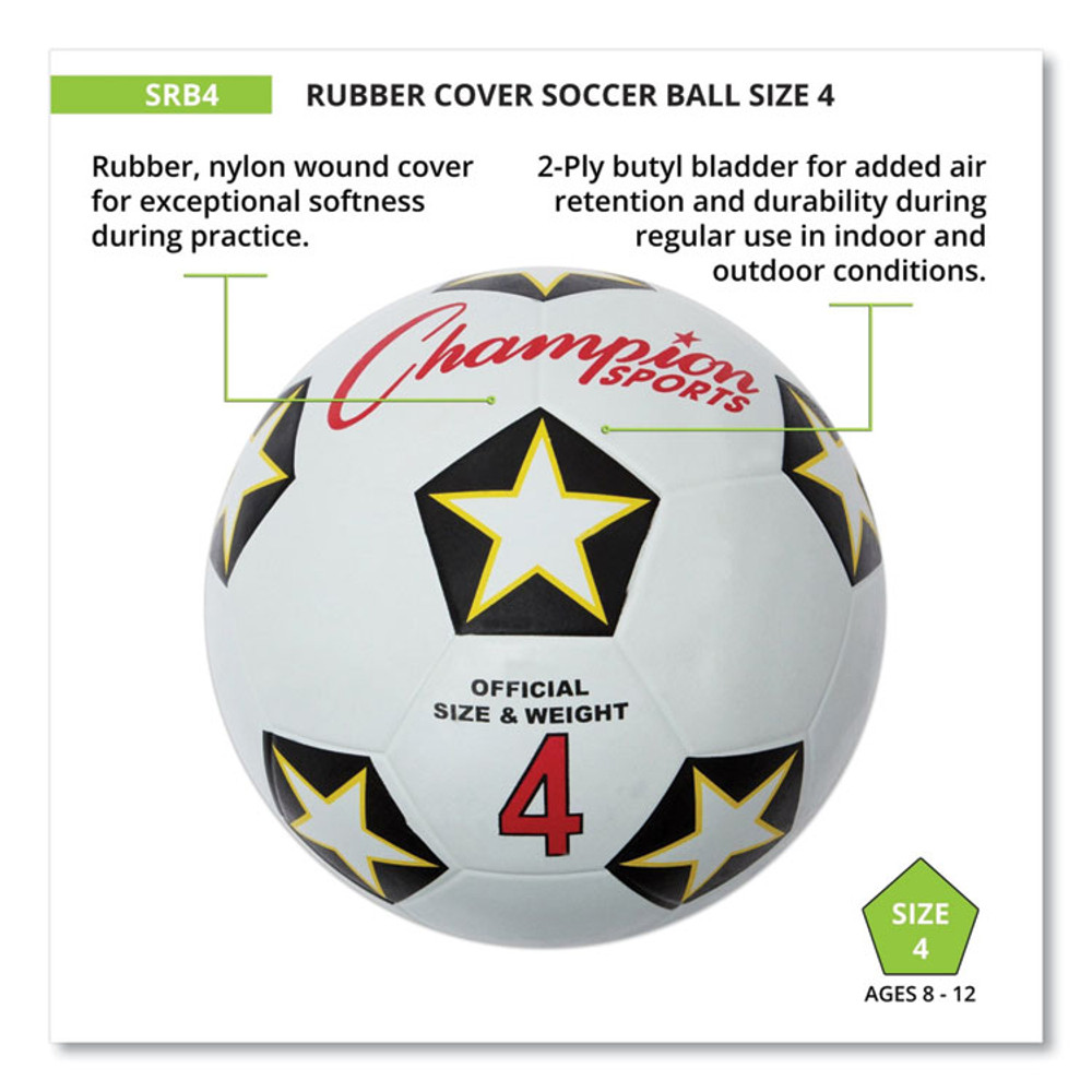 CHAMPION SPORT Sports SRB4 Rubber Sports Ball, For Soccer, No. 4 Size, White/Black