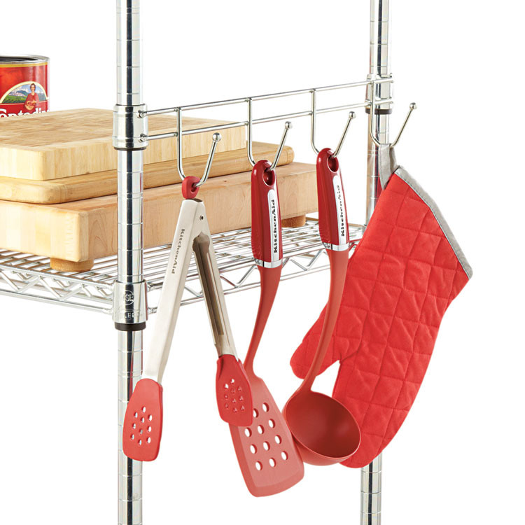 ALERA SW59HB424SR Hook Bars For Wire Shelving, Five Hooks, 24" Deep, Silver, 2 Bars/Pack