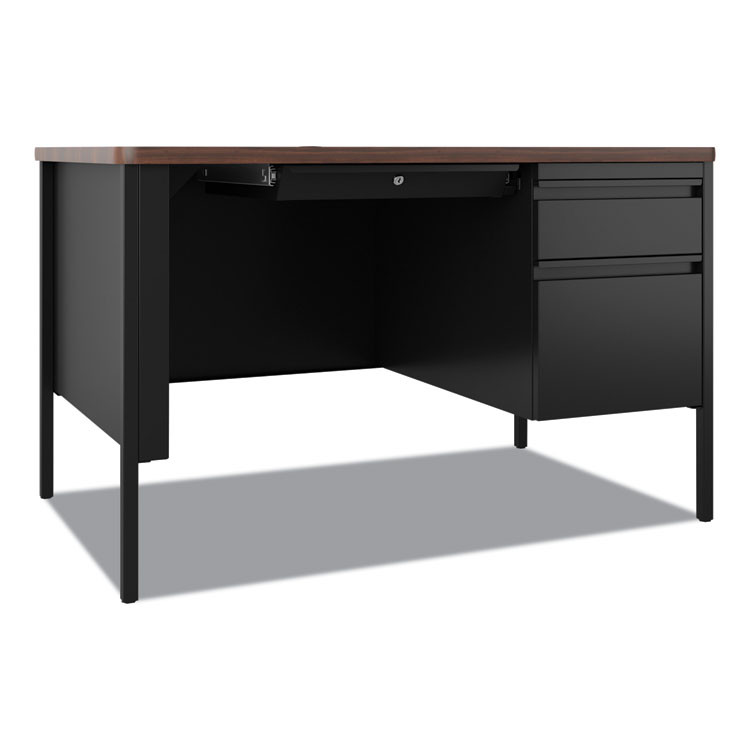 HIRSH INDUSTRIES SPACE SOLUTIONS 22652 Teachers Pedestal Desks, One Right-Hand Pedestal: Box/File Drawers, 48" x 30" x 29.5", Walnut/Black