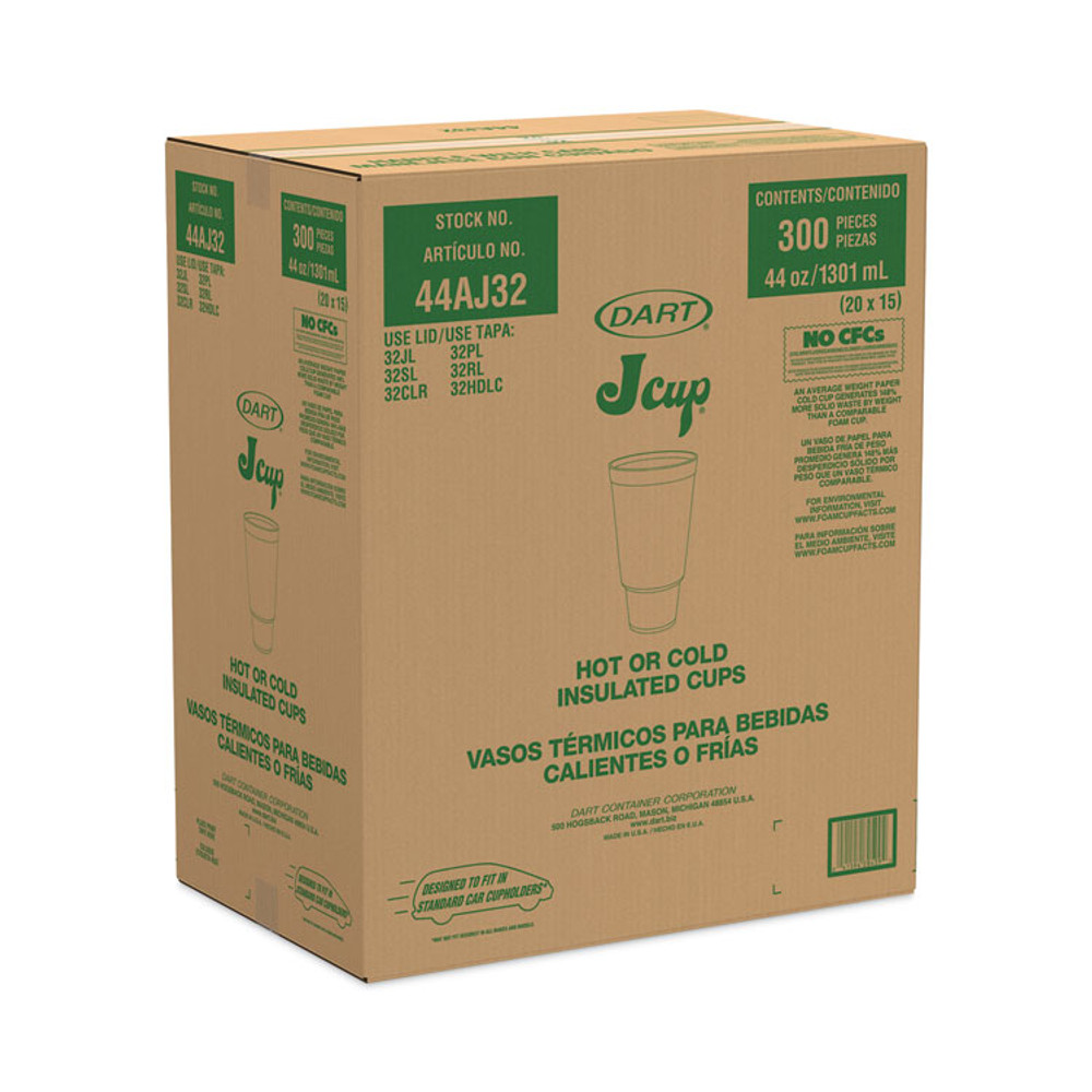 DART 44AJ32 J Cup Insulated Foam Pedestal Cups, 44 oz, White, 300/Carton
