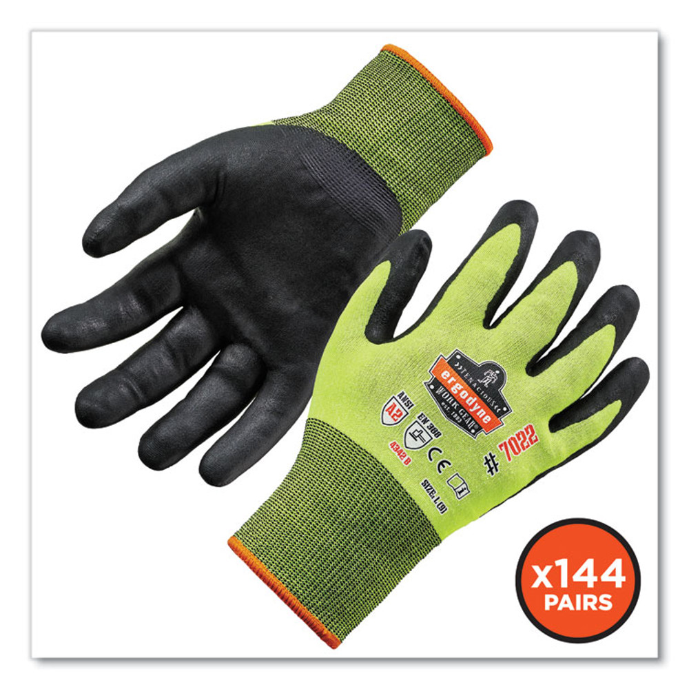 TENACIOUS HOLDINGS, INC. ergodyne® 17873 ProFlex 7022-CASE ANSI A2 Coated CR Gloves DSX, EN388: 4342B, 8.75" Long, Medium, Lime, 144 Pairs/Carton