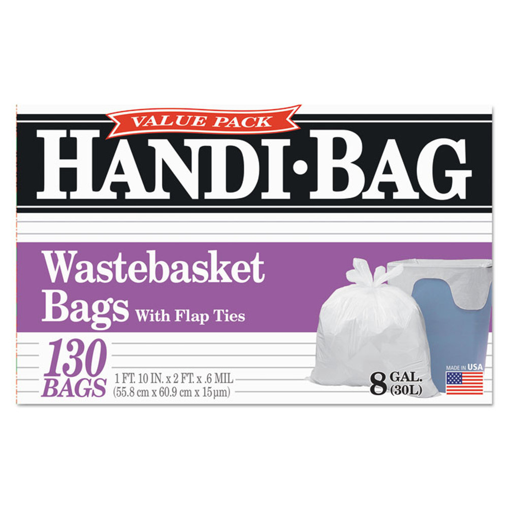 WEBSTER INDUSTRIES Handi-Bag® HAB6FW130 Super Value Pack, 8 gal, 0.6 mil, 22" x 24", White, 130/Box