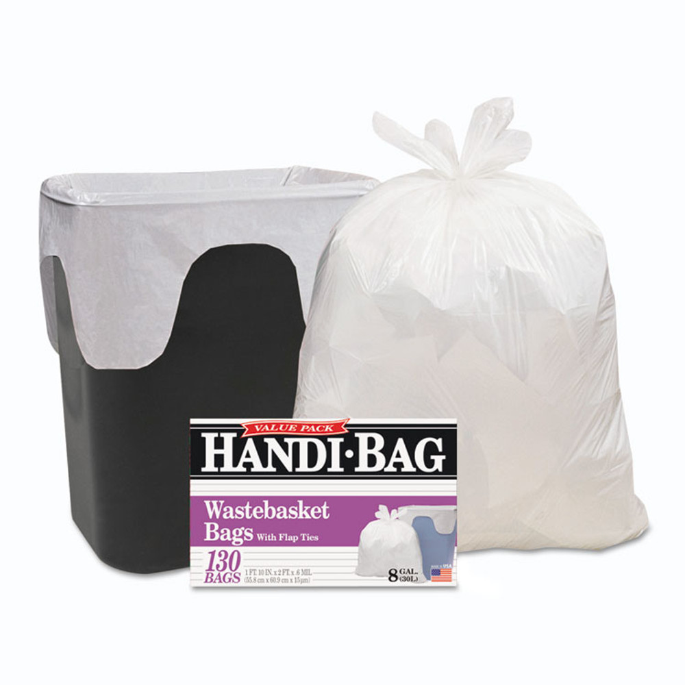 WEBSTER INDUSTRIES Handi-Bag® HAB6FW130 Super Value Pack, 8 gal, 0.6 mil, 22" x 24", White, 130/Box