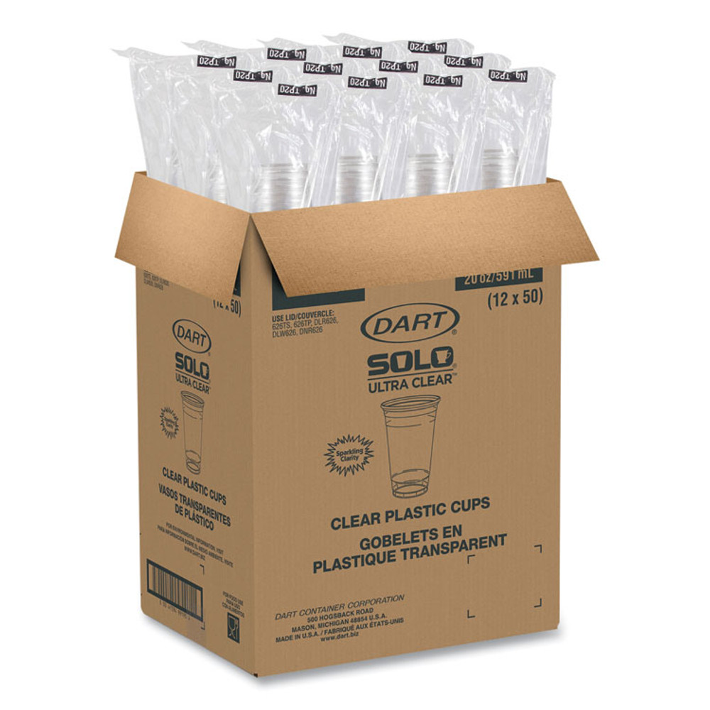 DART SOLO® TP20 Ultra Clear Cups, 20 oz, PET, 50/Bag, 12 Bags/Carton