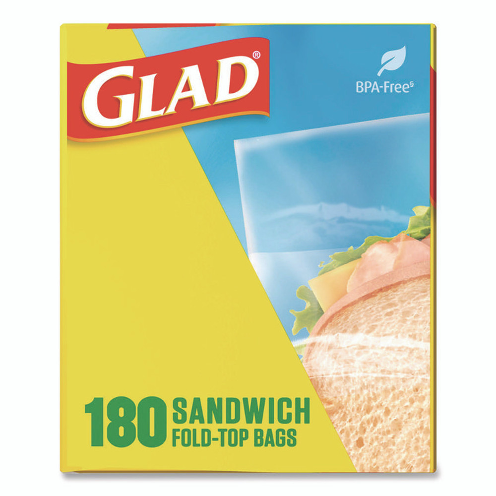 CLOROX SALES CO. Glad® 60771 Fold Top Food Storage Plastic Sandwich Bags, 6.5 x 5.5, Clear, 180 Bags/Box, 12 Boxes/Carton