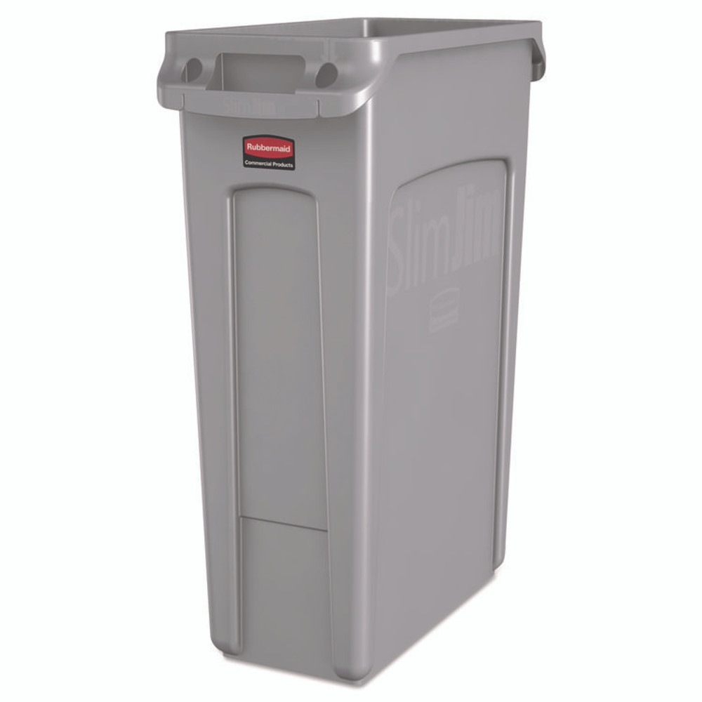 RUBBERMAID COMMERCIAL PROD. 354060GY Slim Jim with Venting Channels, 23 gal, Plastic, Gray