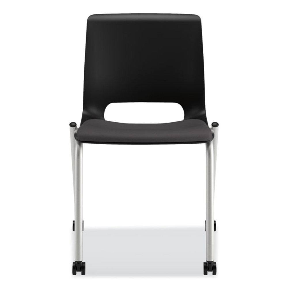 HON COMPANY MG201CU10 Motivate Four-Leg Stacking Chair, Supports 300 lb, 18.25" Seat Height, Onyx Fabric Seat, Black Back, Platinum Base, 2/Carton