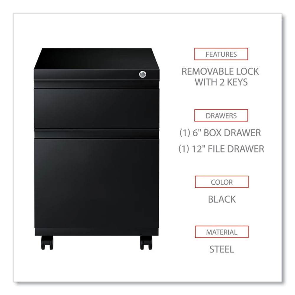 ALERA PBBFBL File Pedestal with Full-Length Pull, Left or Right, 2-Drawers: Box/File, Legal/Letter, Black, 14.96" x 19.29" x 21.65"