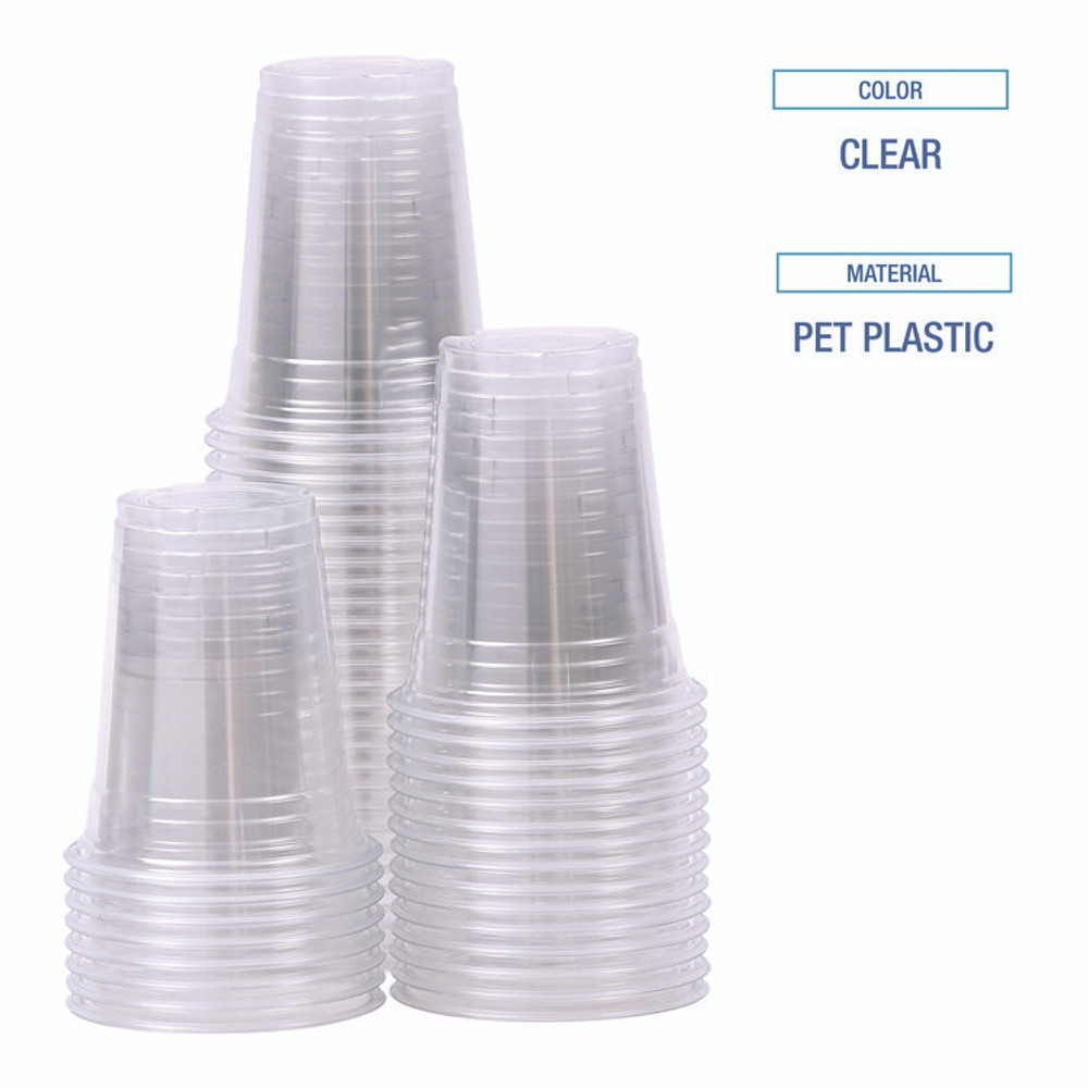 BOARDWALK PET12 Clear Plastic Cold Cups, 12 oz, PET, 20 Cups/Sleeve, 50 Sleeves/Carton
