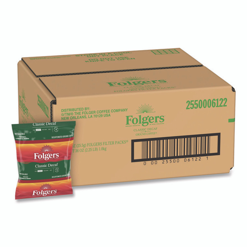 KEURIG DR PEPPER Folgers® 06122 Coffee Filter Packs, Decaffeinated Classic Roast, 9/10oz, 10/Pack, 4 Packs/Carton
