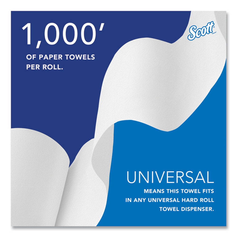 KIMBERLY-CLARK PROFESSIONAL Scott® 01005 Essential High Capacity Hard Roll Towels for Business, 1-Ply, 8" x 1,000 ft, 1.5" Core, Recycled, White, 6 Rolls/Carton