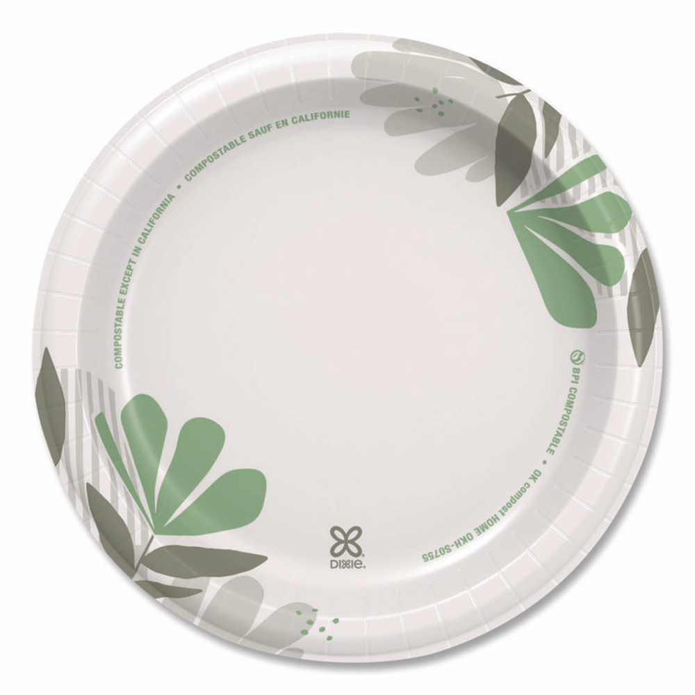 GEORGIA PACIFIC Dixie® UX9WS Pathways Soak-Proof Shield Mediumweight Paper Plates, WiseSize, 8.5" dia, Green/Burgundy, 125/Pack, 4 Packs/Carton