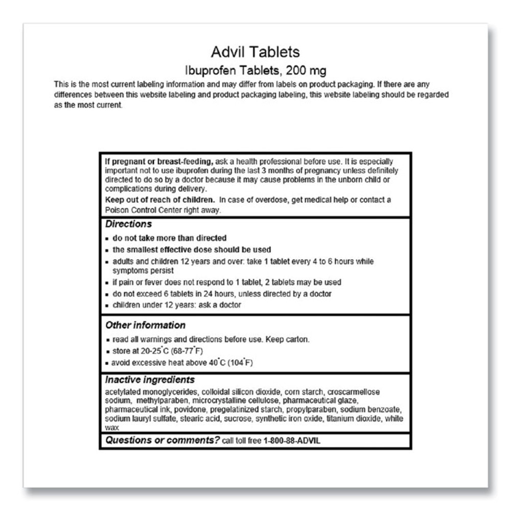 LIL DRUGSTORE PRODUCTS Advil® 58030 Ibuprofen Tablets, 200 mg, Refill Pack, Two Tablets/Packet, 30 Packets/Box