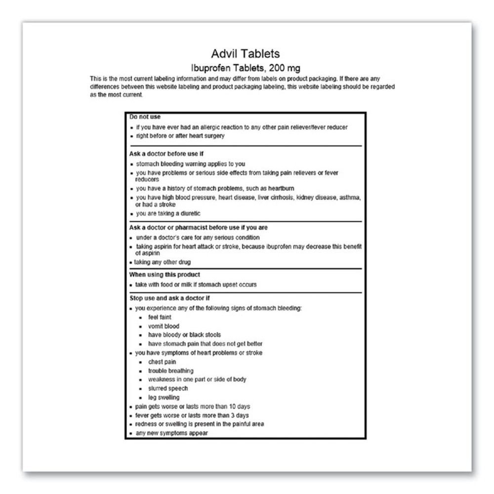 LIL DRUGSTORE PRODUCTS Advil® 58030 Ibuprofen Tablets, 200 mg, Refill Pack, Two Tablets/Packet, 30 Packets/Box