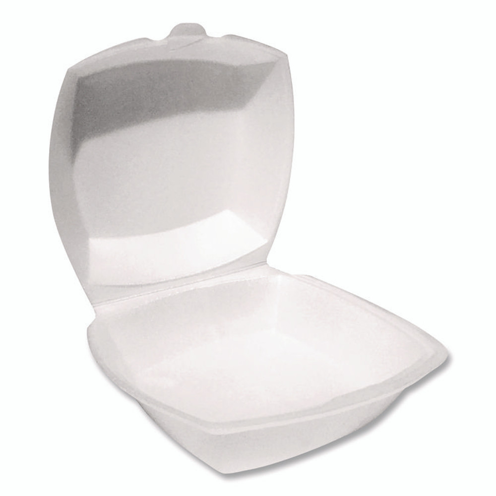 PLASTIFAR SA 12175 Foam Hinged Lid Containers, 6 x 6 x 3, White, Foam, 500/Carton