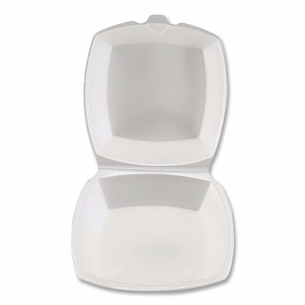 PLASTIFAR SA 12175 Foam Hinged Lid Containers, 6 x 6 x 3, White, Foam, 500/Carton