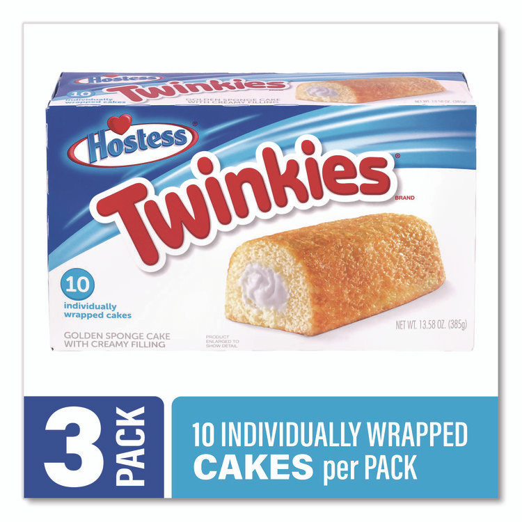 HOSTESS BRANDS 60004132 Twinkies, Vanilla, 1.36 oz Individually Wrapped, 10/Pack, 3 Packs/Carton