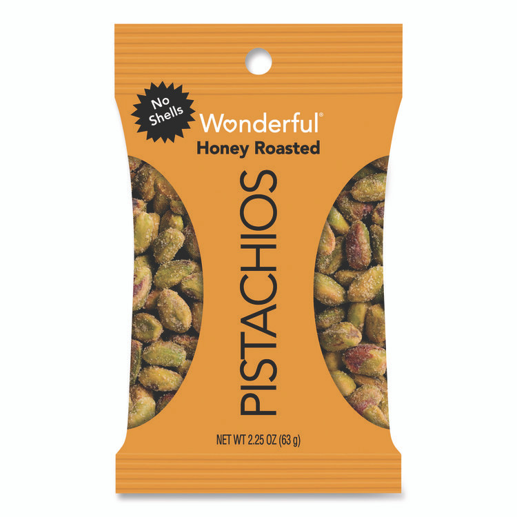 THE WONDERFUL COMPANY, LLC PAR91086 No Shells Honey Roasted Pistachios, 2.25 oz Bags, 8/Box
