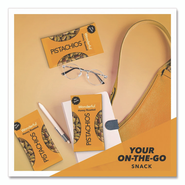 THE WONDERFUL COMPANY, LLC PAR91086 No Shells Honey Roasted Pistachios, 2.25 oz Bags, 8/Box