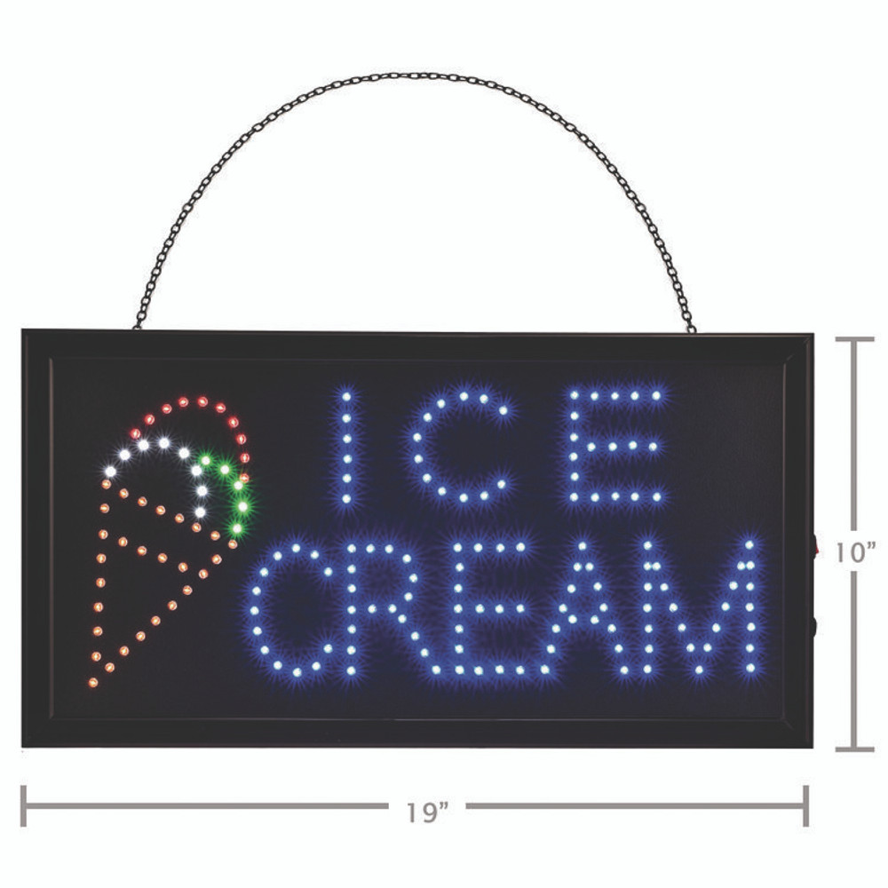 ALPINE INDUSTRIES ALP49713 LED Rectangular Ice Cream Sign, 19 x 10, Black Frame, Blue/Green/Orange/Red/White Graphics