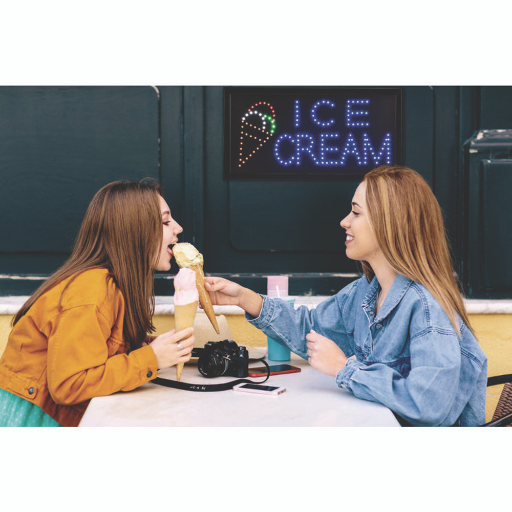 ALPINE INDUSTRIES ALP49713 LED Rectangular Ice Cream Sign, 19 x 10, Black Frame, Blue/Green/Orange/Red/White Graphics