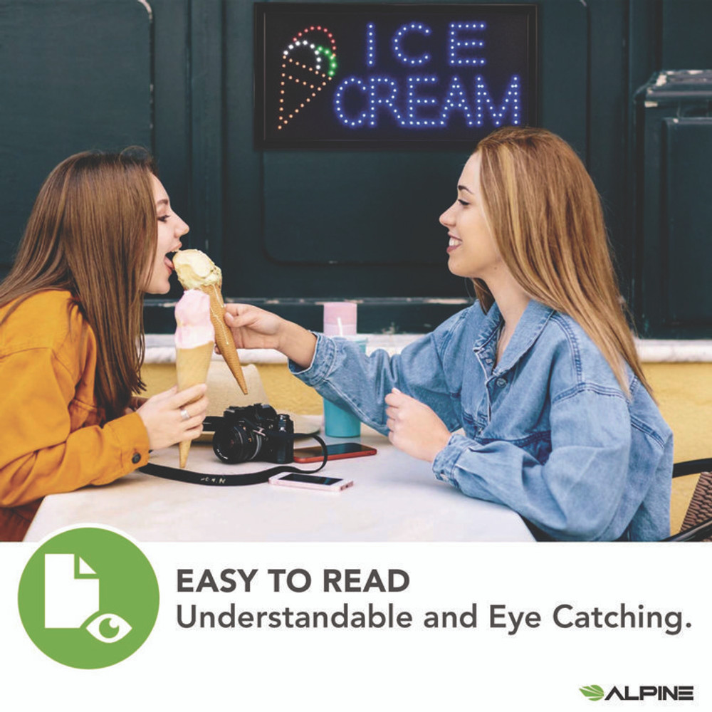 ALPINE INDUSTRIES ALP49713 LED Rectangular Ice Cream Sign, 19 x 10, Black Frame, Blue/Green/Orange/Red/White Graphics