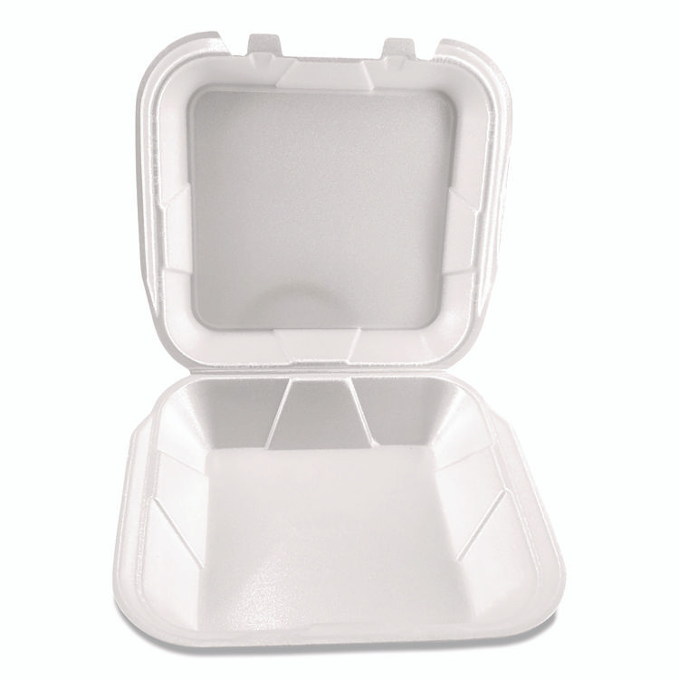 PLASTIFAR SA 12084 Foam Hinged Lid Containers, 9 x 9 x 3, White, Foam, 200/Carton
