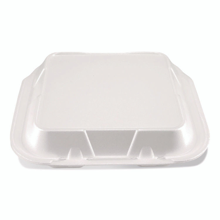 PLASTIFAR SA 12084 Foam Hinged Lid Containers, 9 x 9 x 3, White, Foam, 200/Carton