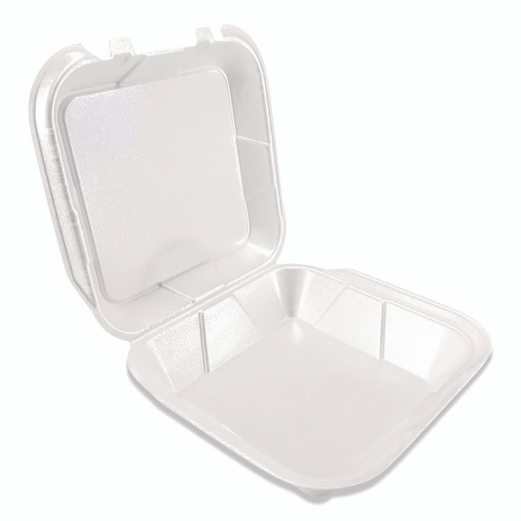 PLASTIFAR SA 12084 Foam Hinged Lid Containers, 9 x 9 x 3, White, Foam, 200/Carton