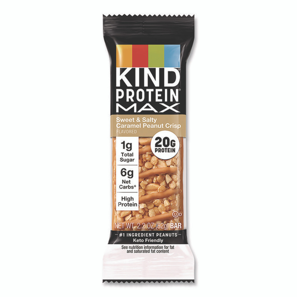KIND LLC PHW43475 Protein MAX Bar, Sweet and Salty Caramel Peanut Crisp, 2.2 oz Bar, 12/Box