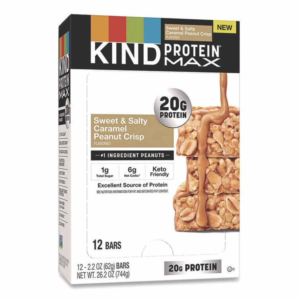 KIND LLC PHW43475 Protein MAX Bar, Sweet and Salty Caramel Peanut Crisp, 2.2 oz Bar, 12/Box