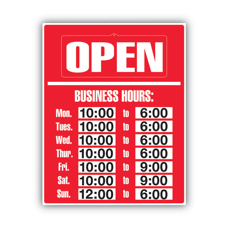 CONSOLIDATED STAMP COSCO 098072 Business Hours Sign Kit, 15 x 19, Red
