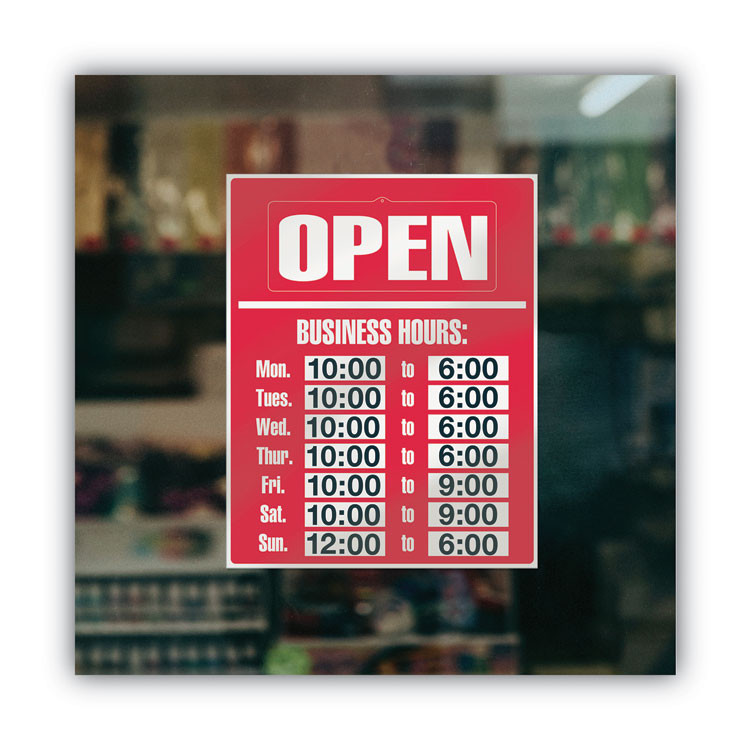 CONSOLIDATED STAMP COSCO 098072 Business Hours Sign Kit, 15 x 19, Red