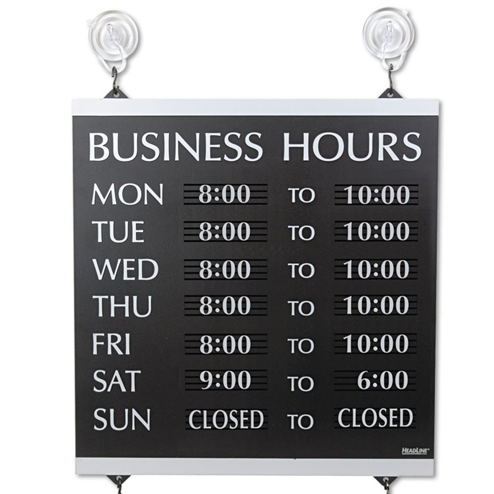 U. S. STAMP & SIGN Headline® 4247 Century Series Business Hours Sign, Heavy-Duty Plastic, 13 x 14, Black
